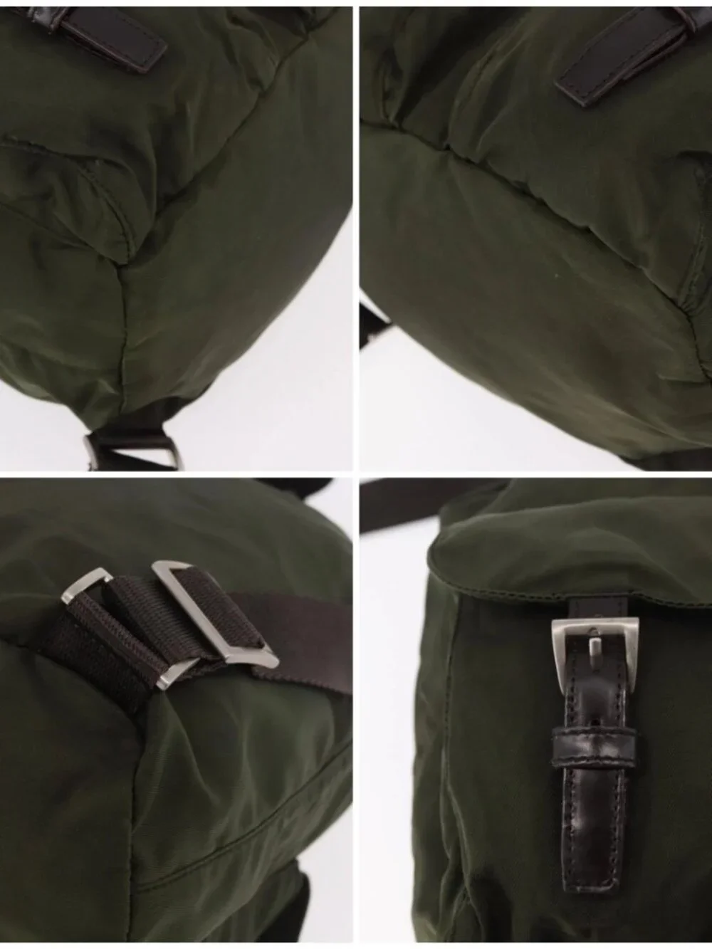PRADA Backpack Nylon Khaki Silver Auth hk3832